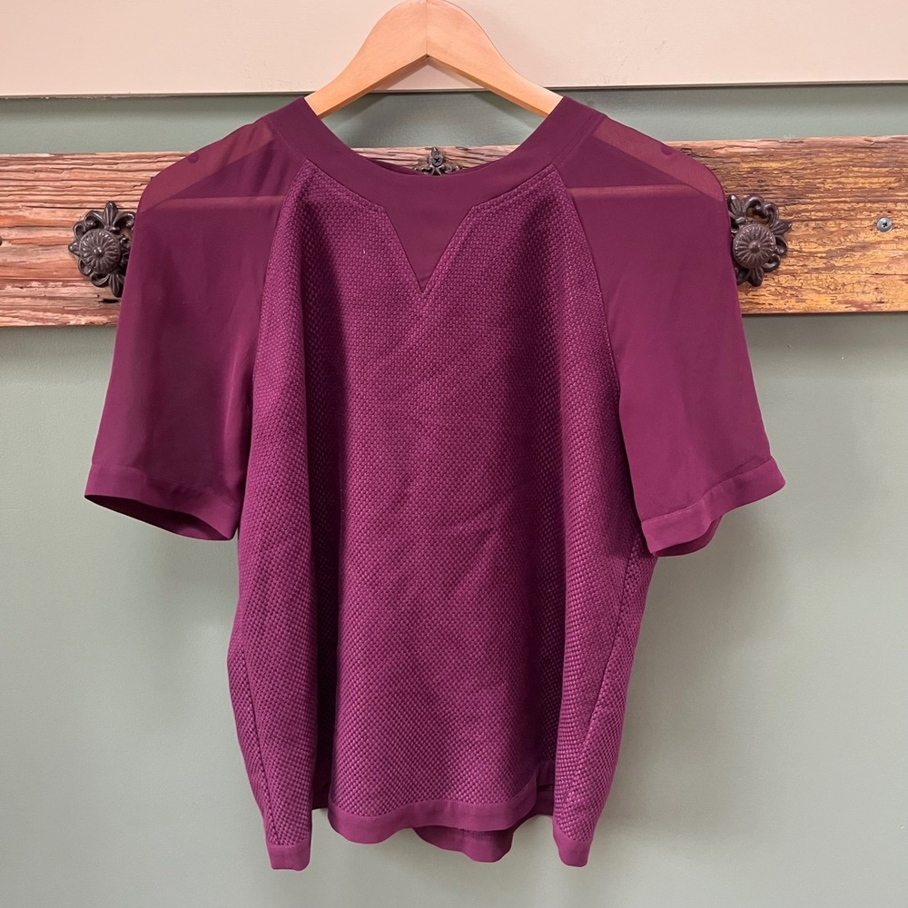 Ted Baker London Ennis Berry Purple Textured Knit Sheer‎ Sleeve Top Size 4 US 10